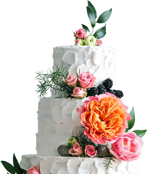 white wedding cake with flower decor